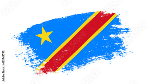 Flag of Democratic Republic of the Congo country on brush paint stroke trail view. Elegant texture of national country flag
