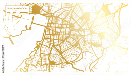Santiago de Cuba Cuba City Map in Retro Style in Golden Color. Outline Map.