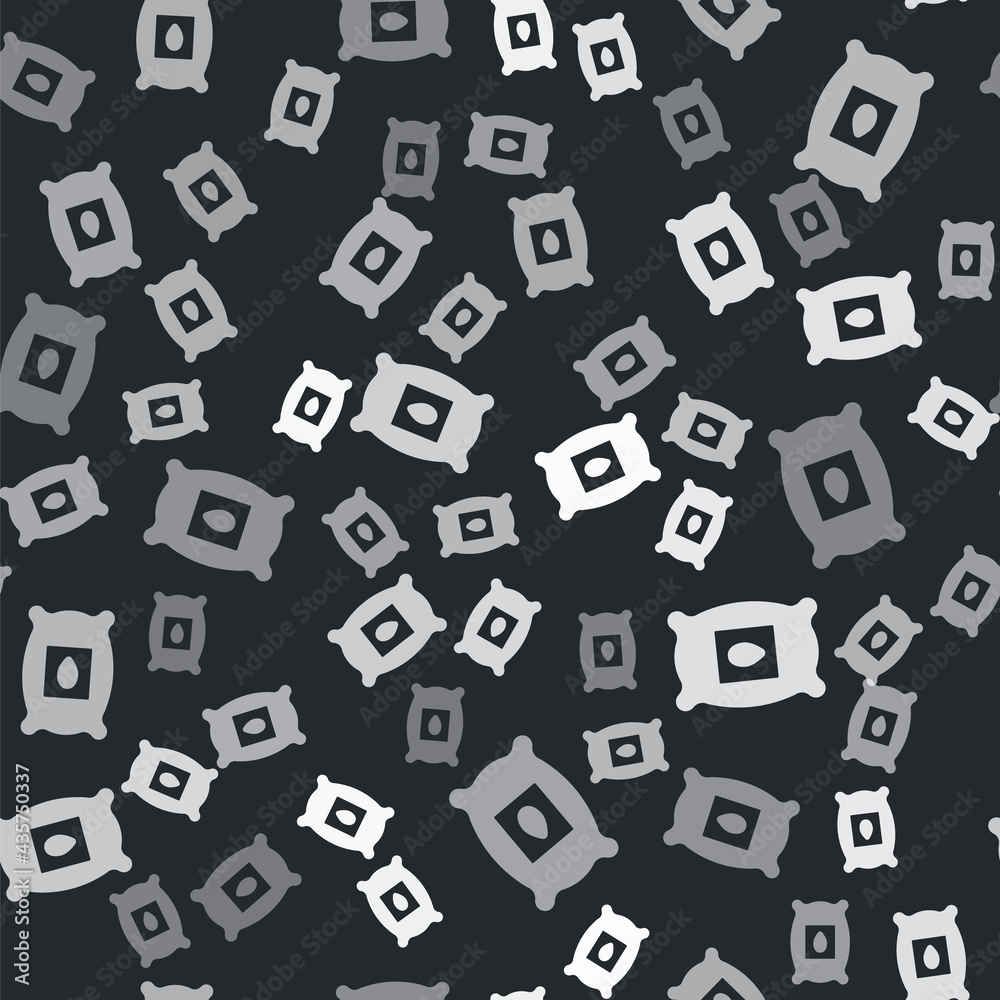 Grey Pack full of seeds of a specific plant icon isolated seamless pattern on black background. Vector Grey Pack full of seeds of a specific plant icon isolated seamless pattern on black background. Vector
