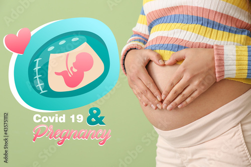 Pregnant woman on color bac...