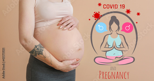Pregnant woman on color bac...