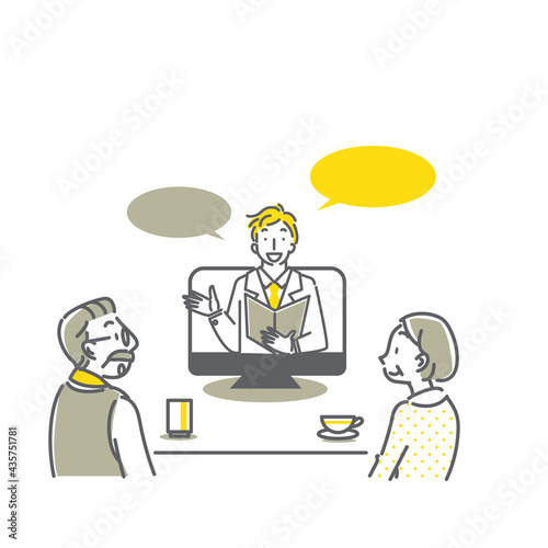 自宅でオンライン説明会に参加するシニア夫婦