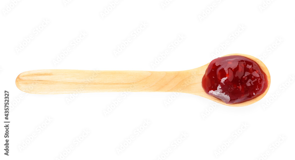 Spoon with tasty jam on white background Spoon with tasty jam on white background