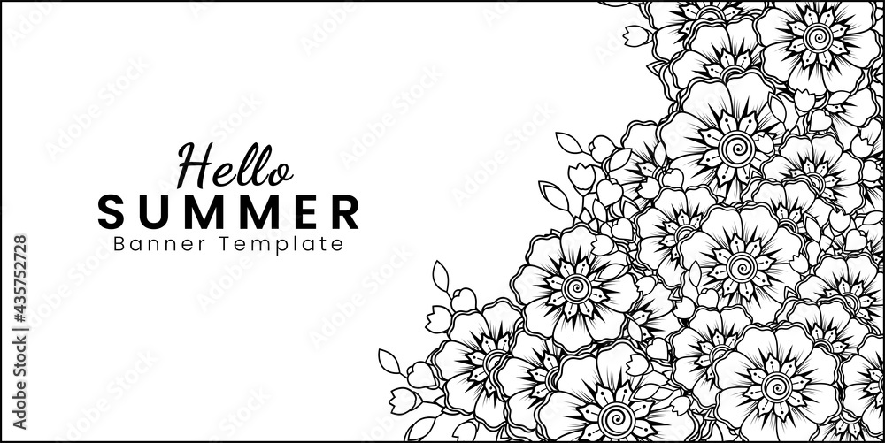 Hello summer banner template with mehndi flower Hello summer banner template with mehndi flower