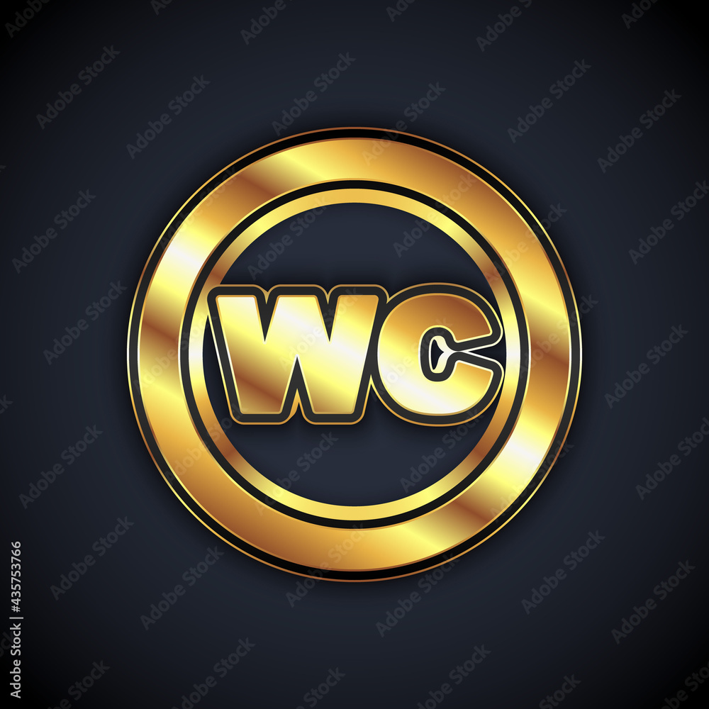 Gold Toilet icon isolated on black background. WC sign. Washroom. Vector Gold Toilet icon isolated on black background. WC sign. Washroom. Vector