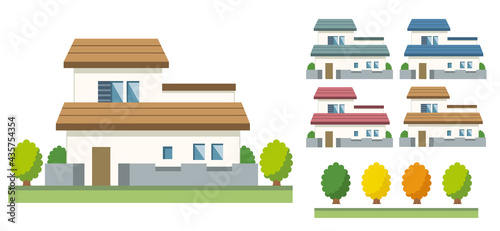 二階建ての一軒家の建物イラスト素材