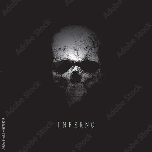 vector image of a skull peeping out of the dark with the inscription inferno