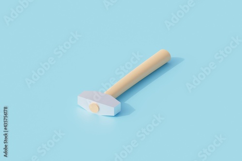 hammer with wood handle single isolated object. 3d render illustration