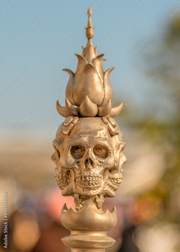 Golden skull with a mysterious dimension.