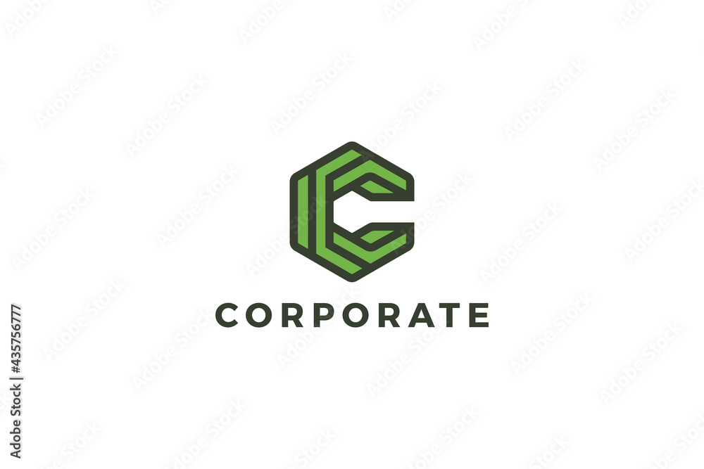 Letter c green color hexagon abstract logo design Letter c green color hexagon abstract logo design