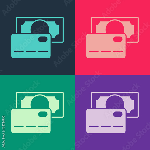 Pop art Credit card icon isolated on color background. Online payment. Cash withdrawal. Financial operations. Shopping sign. Vector