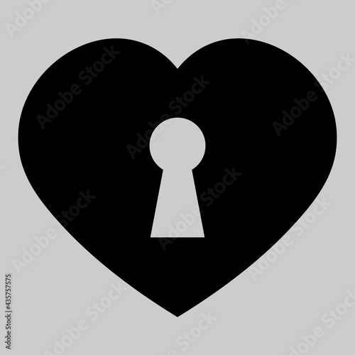 Heart with keyhole. Flat icon. Black