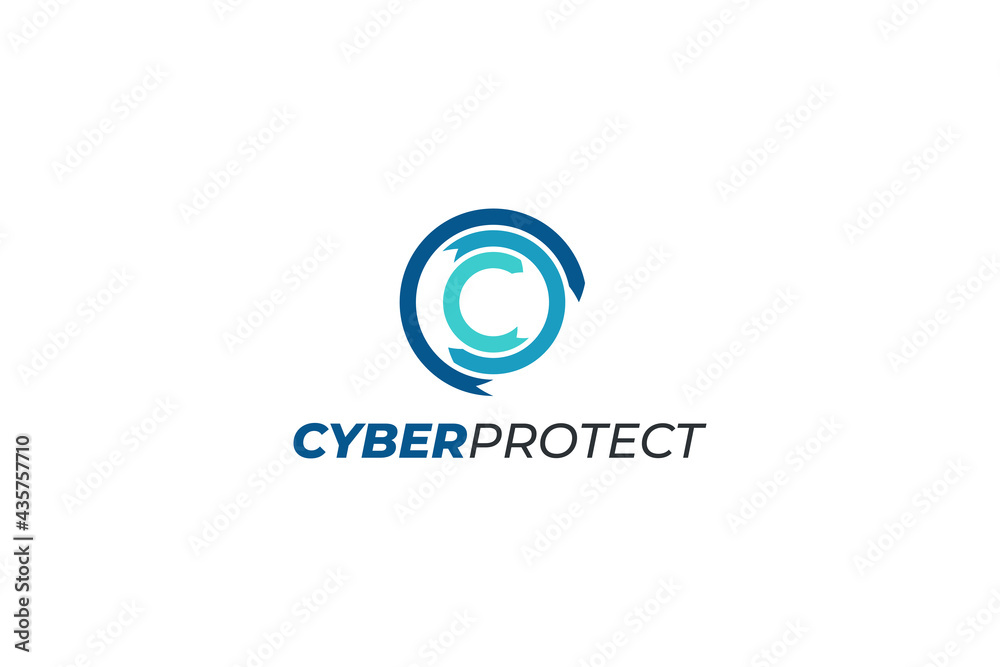 Letter C cyber protect arrow logo design