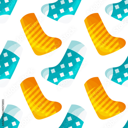 Seamless pattern with flat gift socks on white.