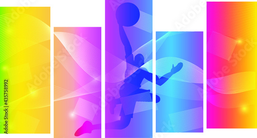 Basketball logo design. Colorful sport background. Website Landing Page. Template for apps. Modern geometric. Vector illustration.