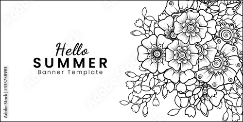 Hello summer banner template with mehndi flower