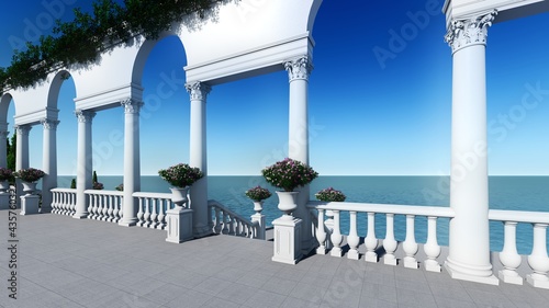3d render from imagine roman background sea view luxury ancient wedding place photo