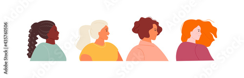 Avatars of modern women with different looks and hairstyles. Vector portraits templates
