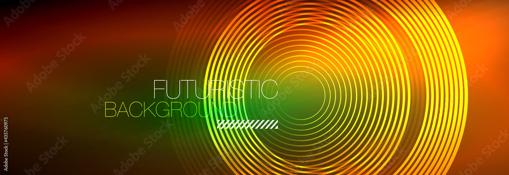 Dark abstract background with glowing neon circles. Trendy layout template for business or technology presentation, internet poster or web brochure cover, wallpaper Dark abstract background with glowing neon circles. Trendy layout template for business or technology presentation, internet poster or web brochure cover, wallpaper
