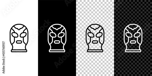 Set line Mexican wrestler icon isolated on black and white,transparent background. Vector