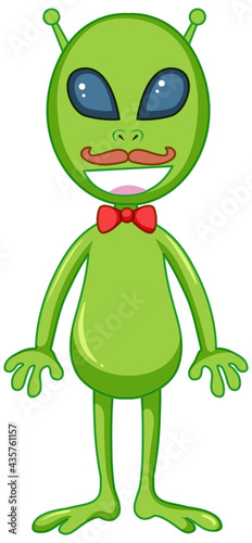 A green alien with big eyes cartoon character on white background