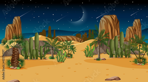 Desert forest landscape at night scene