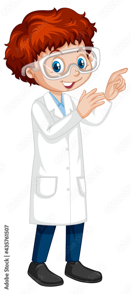 A boy cartoon character wearing laboratory coat A boy cartoon character wearing laboratory coat