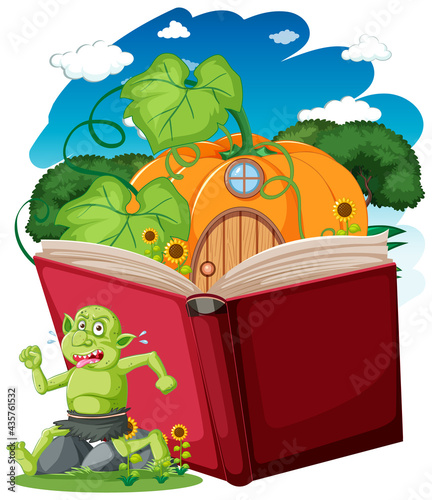 Tableau sur toile Goblin or troll cartoon character with a story book
