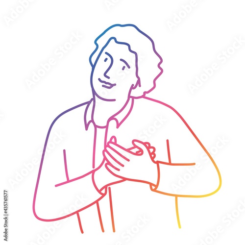 Man in glasses holds his hands on his chest, expressing gratitude.