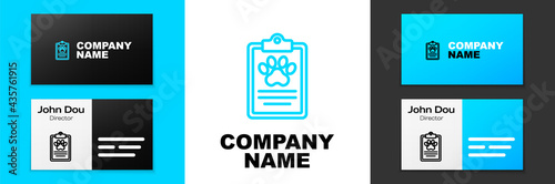 Blue line Clipboard with medical clinical record pet icon isolated on white background. Health insurance form. Medical check marks report. Logo design template element. Vector