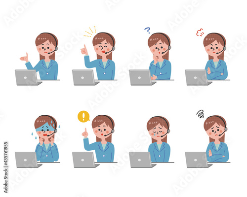 Female operators with various facial expressions and personal computers_2