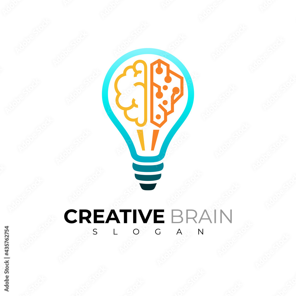 Creative light bulb idea brain vector icon, brain technology logos Creative light bulb idea brain vector icon, brain technology logos