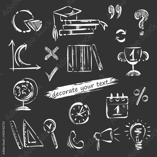 Vector set of sketched elements for decorating text, photo.