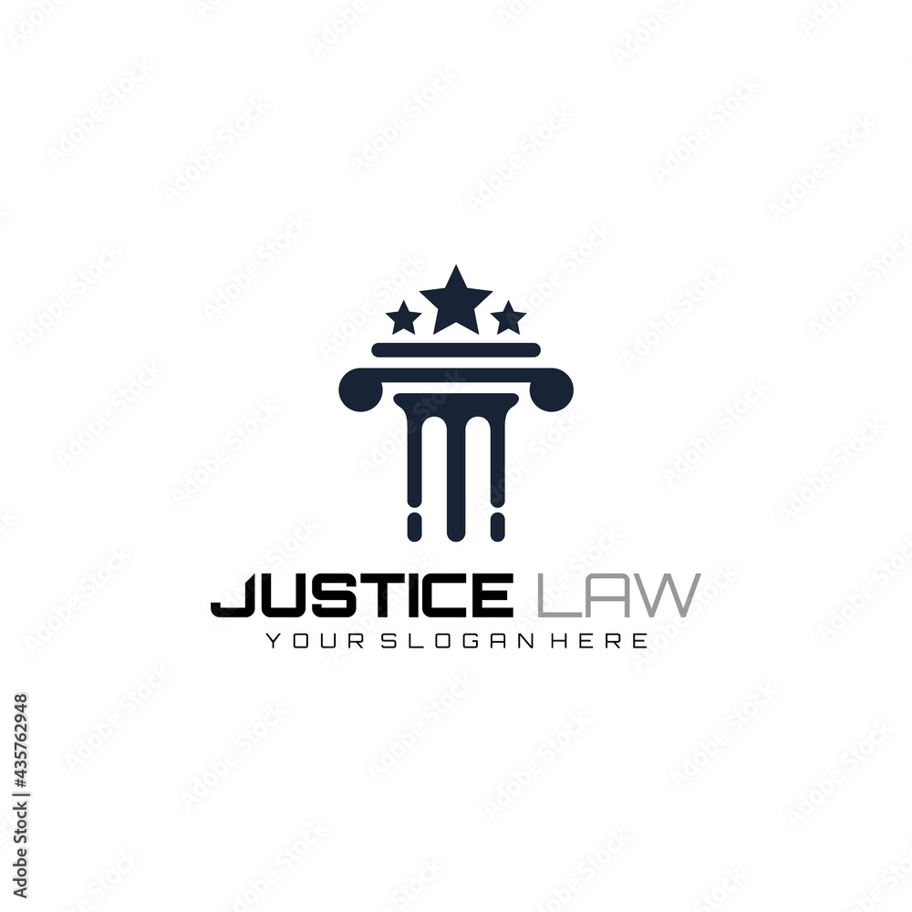 Justice law logo design template stock with pillar and stars Justice law logo design template stock with pillar and stars