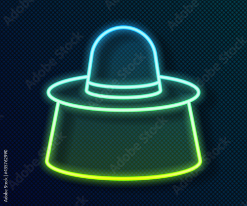 Glowing neon line Beekeeper with protect hat icon isolated on black background. Special protective uniform. Vector