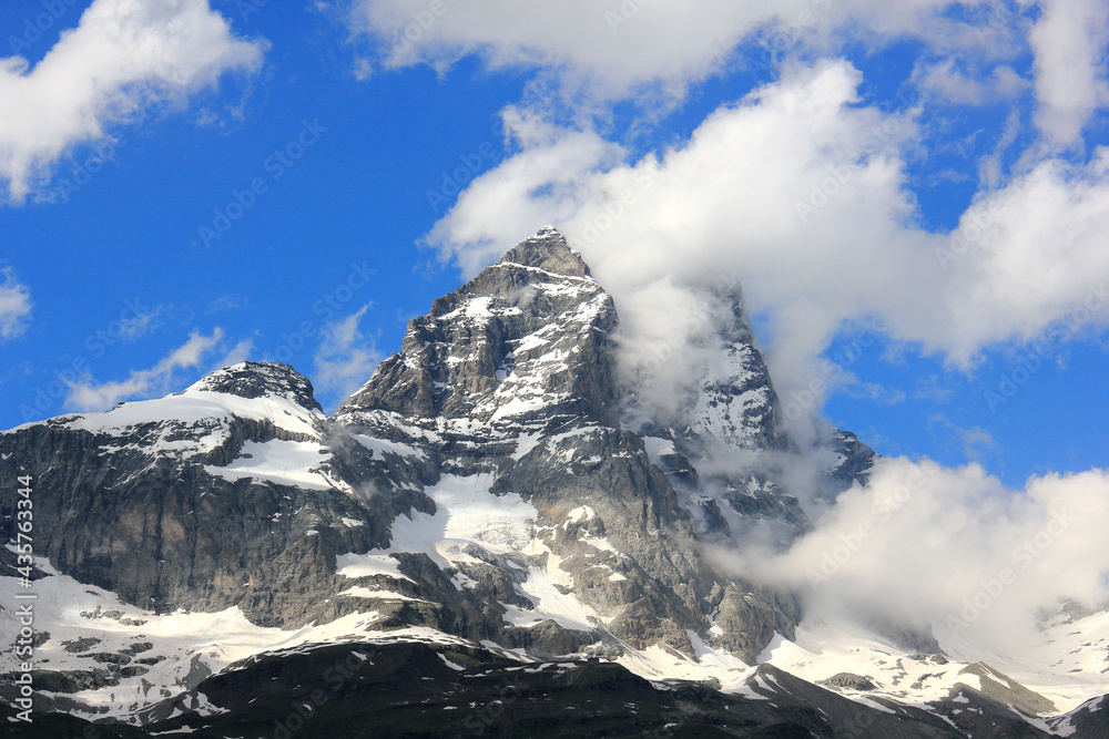 Summer alpine landscape with the Matterhorn (Cervino) near Breuil-Cervinia, Aosta Valley, northern Italy