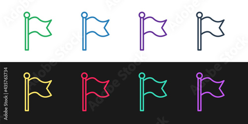Set line Flag icon isolated on black and white background. Victory, winning and conquer adversity concept. Vector