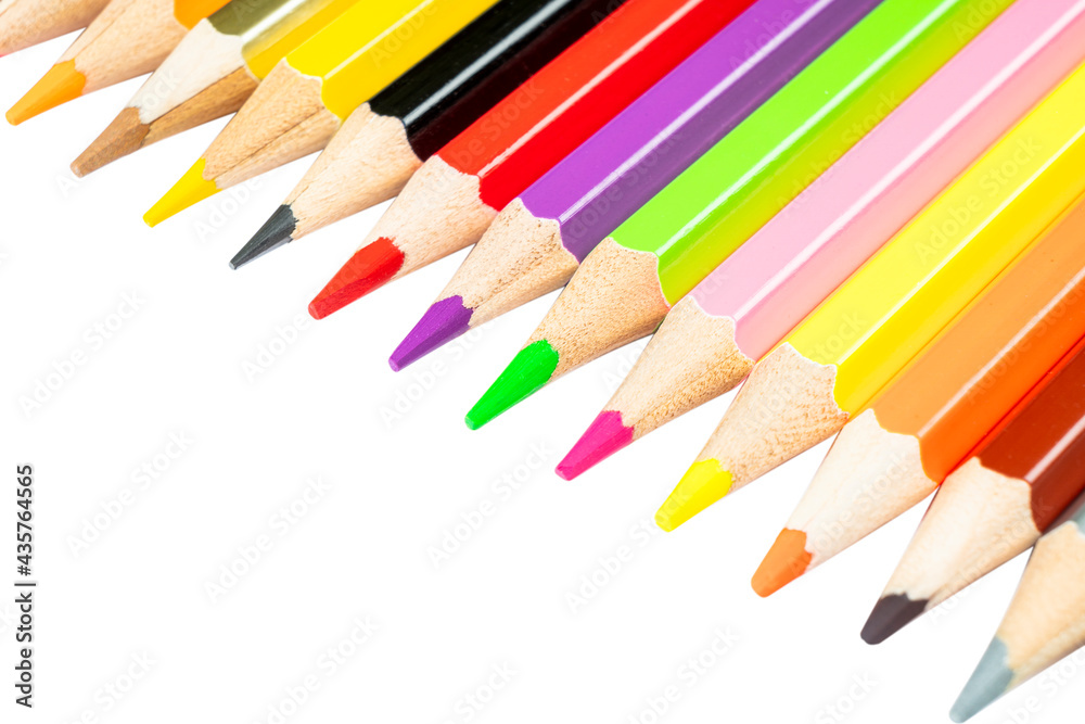 Colored pencils isolated on the white background with clipping path. Set of multicolored pencils isolated over white. Color pencils set