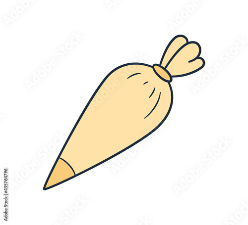 Hand drawn pastry Icing bag with nozzle. Baking piping bag. Vector illustration in doodle style on white background.