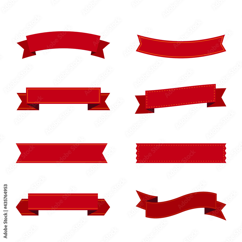 Flat vector ribbons banners isolated background. Ribbon red colored. Set ribbons or banners.