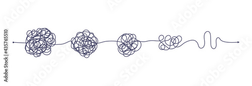 Chaos simplifying, problem solving and business solution searching challenge concept vector illustration set. Complex and easy simple way from start to end. Hand drawn doodle scribble chaos path lines