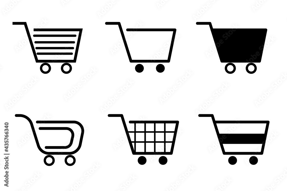 Shopping cart line and flat icon. Full and empty shopping cart. Shopping cart line and flat icon. Full and empty shopping cart.