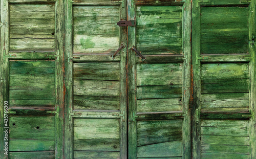 old wooden doors in green color