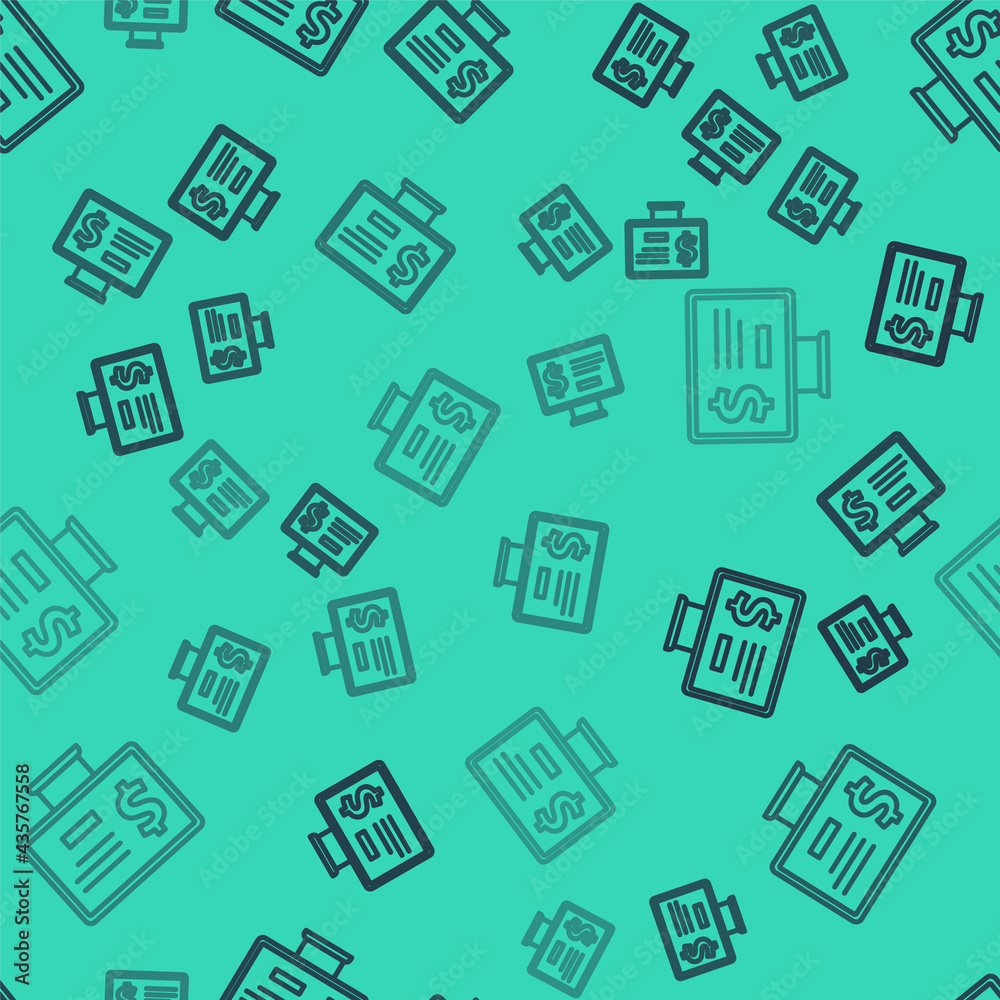 Black line Monitor with dollar icon isolated seamless pattern on green background. Sending money around the world, money transfer, online banking, financial transaction. Vector Black line Monitor with dollar icon isolated seamless pattern on green background. Sending money around the world, money transfer, online banking, financial transaction. Vector