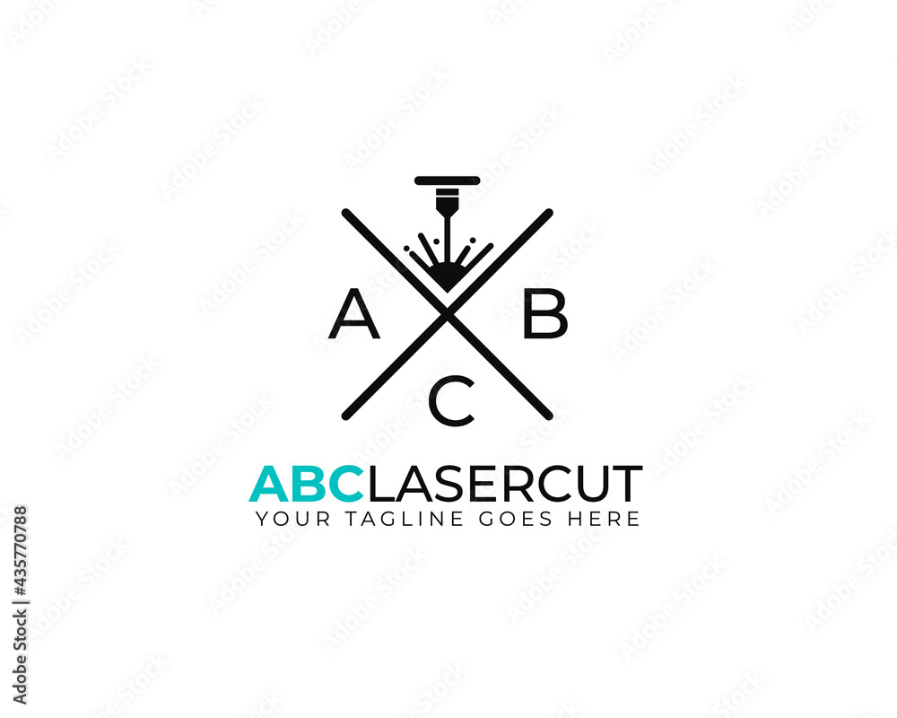 laser cnc engraving logo with laser beam shooting on X sign laser cnc engraving logo with laser beam shooting on X sign