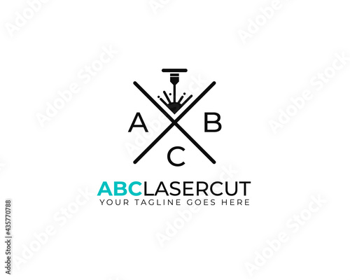 laser cnc engraving logo with laser beam shooting on X sign 