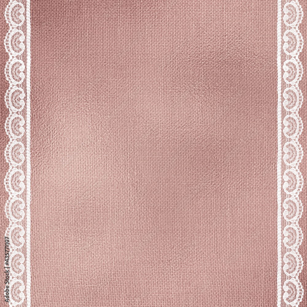 Fototapeta premium Off-White Lace on Metallic Rose Golden Cloth Texture