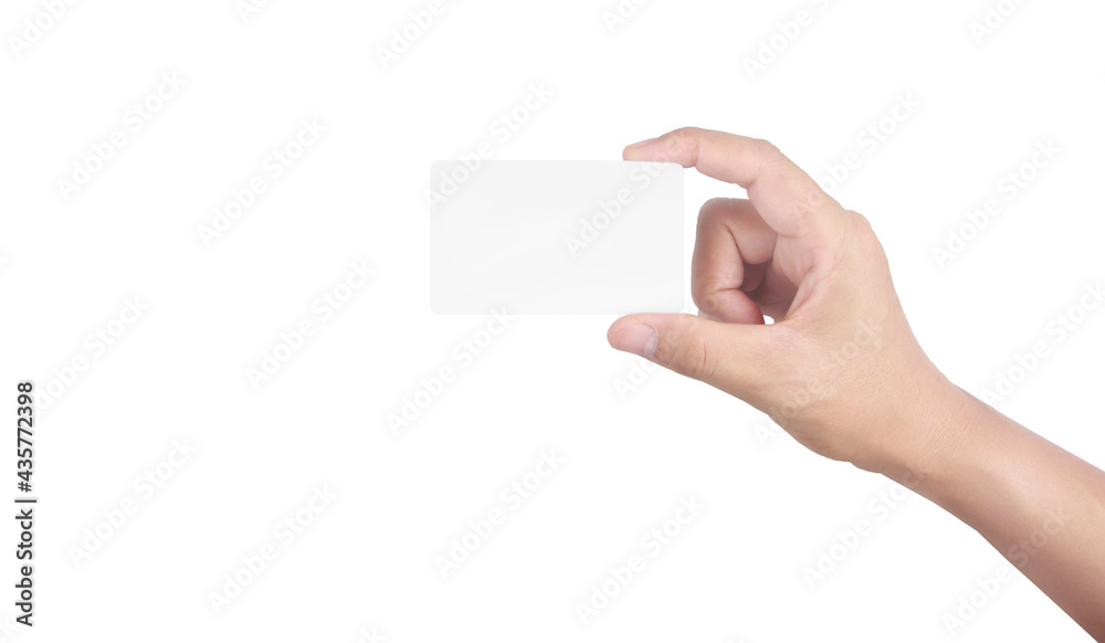 Hand holding virtual card with your Hand holding virtual card with your