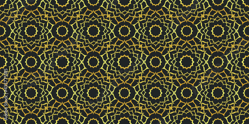 Ornamental abstract golden background. Flowers. Seamless geometric gold vector pattern.