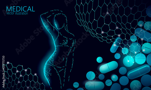 Woman slim shape silhouette low poly. Fitness beauty girl graceful body. Weigh lose nutrition supplement banner template vector illustration